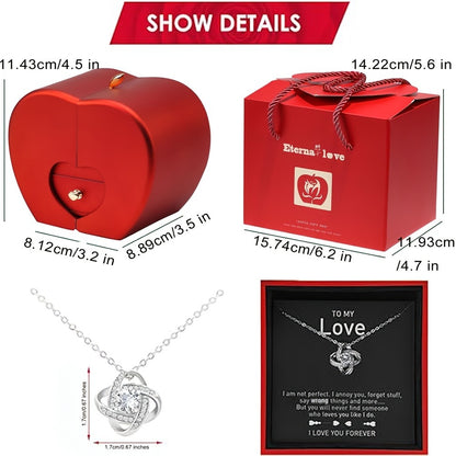 Preserved Real Rose Gift Box with I Love You in 100 Languages Necklace – Romantic Gifts for Girlfriend Wife Mom – Valentine's Day Birthday Mother's Day Christmas Gift Idea for Women