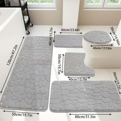 Memory Foam Bathroom Rug Set 5pcs - Non-Slip Absorbent Bath Mat Set for Sink Bathtub Shower Toilet, Machine Washable, Soft Plush Floor Mats