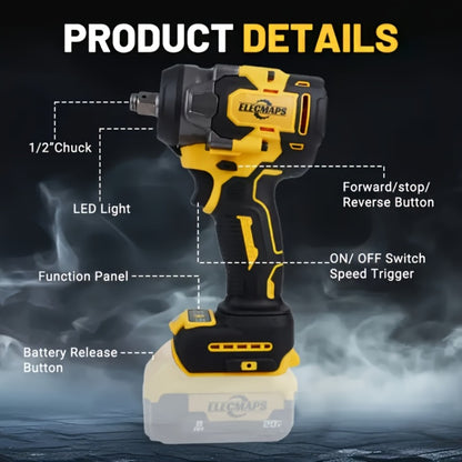 Brushless Impact Wrench for Dewalt 20V Battery - 1/2 Inch 450 Lb-Ft High Torque Electric Impact Gun, 3300 RPM for Cars & Home Use
