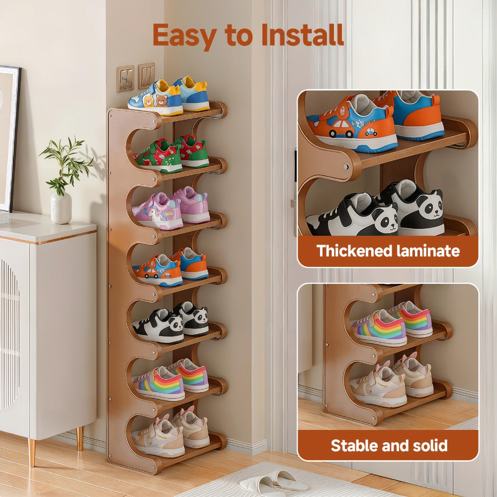 Bamboo Shoe Rack 7 Layer Freestanding – Natural Bamboo Shoe Storage Organizer with Space-Saving Narrow Design, Easy Assembly, Large Capacity for Entryway, Dorm & Apartment