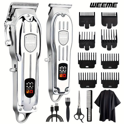 Hair Clipper & Beard Trimmer Combo Set - WEEME 2-in-1 Cordless Rechargeable Electric Hair Cutting Kit for Men, Professional Grooming Set with Trimmer, Father's Day Gift for Men, Golden & Silver