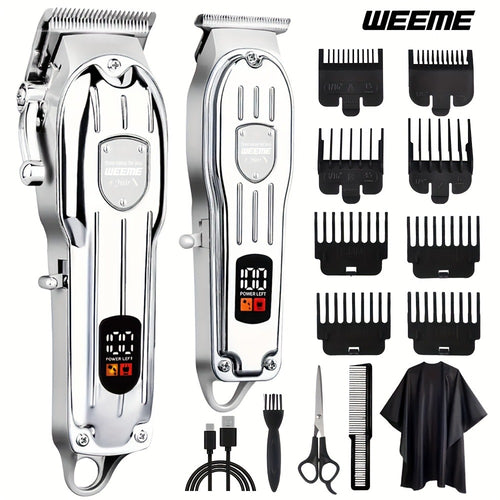 Hair Clipper & Beard Trimmer Combo Set - WEEME 2-in-1 Cordless Rechargeable Electric Hair Cutting Kit for Men, Professional Grooming Set with Trimmer, Father's Day Gift for Men, Golden & Silver