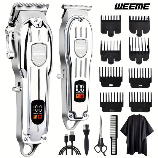 Hair Clipper & Beard Trimmer Combo Set - WEEME 2-in-1 Cordless Rechargeable Electric Hair Cutting Kit for Men, Professional Grooming Set with Trimmer, Father's Day Gift for Men, Golden & Silver
