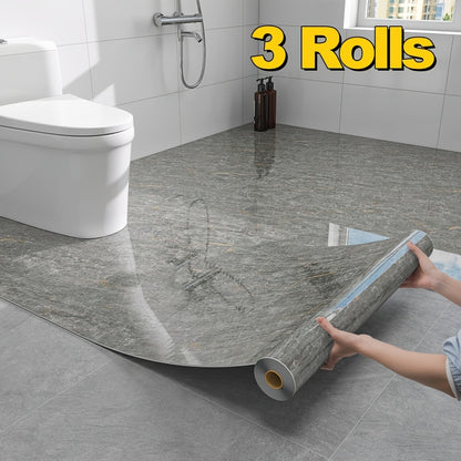 Self-Adhesive Marble Vinyl Floor Wallpaper 3 Rolls 23.62x197.75in - Waterproof Oil-Proof Anti-Slip Wear-Resistant Peel and Stick Floor Tiles for Kitchen Bathroom Living Room Home Renovation Straight Edge