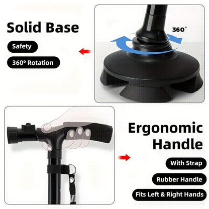 Foldable Walking Cane for Seniors Adjustable Height Folding Stick with Wrist Strap T-Handle Printed Design Portable Lightweight Mobility Aid Gift for Parents