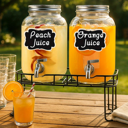 Glass Drink Dispenser with Fruit Infuser, Ice Cylinder & Stainless Steel Spigot – 1 Gallon Beverage Dispenser with Stand for Parties, Weddings, BBQ & Lemonade