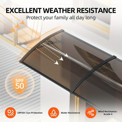 Window Awning Door Canopy Polycarbonate Overhang – UPF 50+ UV & Rain Protection, Leak-Proof Hollow Sheet, Weather-Resistant Outdoor Patio Awning for Doorways, Windows, Storefronts – Multiple Sizes & Colors