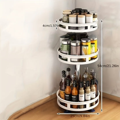 Spice Rack Organizer 3 Tier Rotating Turntable Carbon Steel Kitchen Seasoning Storage Rack for Counter Pantry Cabinet Black White
