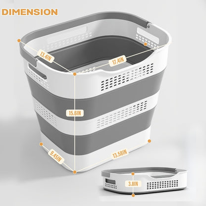 Collapsible Laundry Basket 43L Foldable Pop-Up Hamper with Handles – 11.5 Gallon Plastic Laundry Basket Space-Saving Portable Storage Container Organizer for Bedroom, Bathroom & Dorm, 1pc or 2 Pack