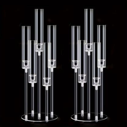 Acrylic Candelabra Centerpiece 5-Arm Clear Candle Holder Set for Wedding Table Decor Birthday Party Christmas Thanksgiving Candlelight Dinner