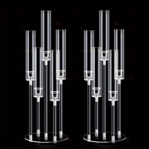 Acrylic Candelabra Centerpiece 5-Arm Clear Candle Holder Set for Wedding Table Decor Birthday Party Christmas Thanksgiving Candlelight Dinner
