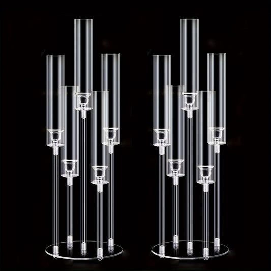 Acrylic Candelabra Centerpiece 5-Arm Clear Candle Holder Set for Wedding Table Decor Birthday Party Christmas Thanksgiving Candlelight Dinner