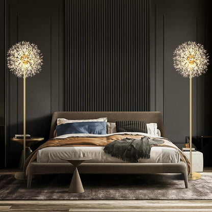 Crystal Floor Lamp Living Room 69 Inch Modern Standing Lamp – 738pcs K9 Crystals, 9 LED Bulbs, Antique Brass & Gold Finish, Tall Pole Light for Bedroom, Office & Mid Century Glam Decor