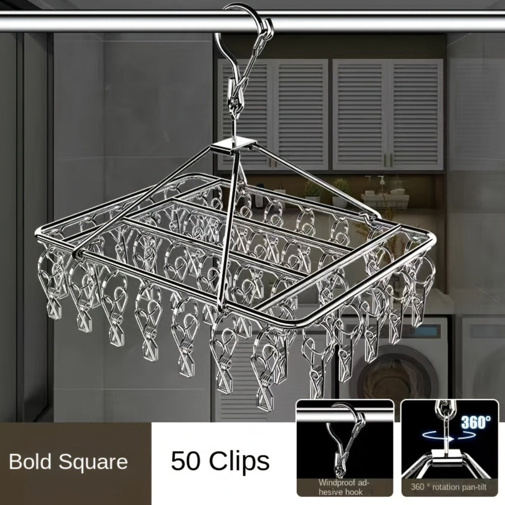 Clothes Drying Rack with Clips Stainless Steel Laundry Hanger Windproof Skidproof Multi-Clip Sock Underwear Dryer for Home Bedroom Balcony – 30/40/50 Clips