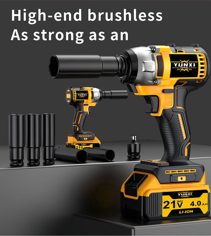 21V Cordless Drill Brushless Impact Wrench Multifunctional – Lithium Battery, Quick Charger, Variable Speed, Tighten Screws & Bolts, Compact Power Tool for Home, Car Repair & DIY – Multiple Battery & Bundle Configurations