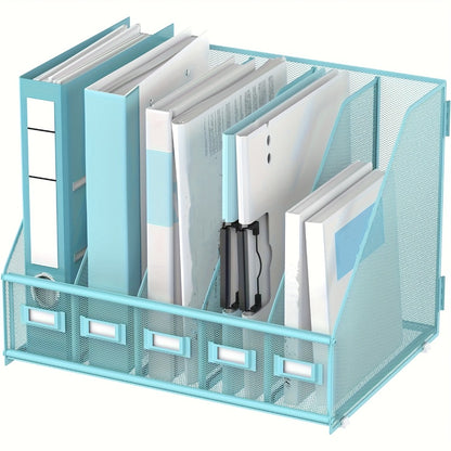Metal Desk File Organizer 5 Vertical Compartments Magazine Holder Desktop File Rack for Office Home Workspace Document Sorter Letter Tray Paper Storage