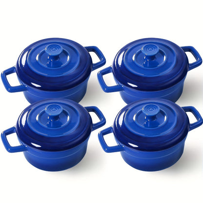 Mini Cocotte Ceramic Casserole Dishes Set of 4 with Lids and Handles - 12oz Oven Safe Baking Ramekins Microwave Dishwasher Safe Cookware