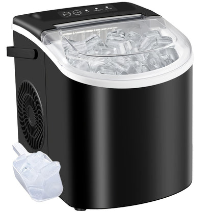 Ice Maker with Basket & Scoop – 26 Lbs/Day Countertop Bullet Ice Machine, 9 Cubes in 6 Mins, Self-Cleaning, 5 Colors Pink White Green Silver Black, for Home, Kitchen, Office, Bar, RV & Camping