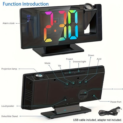 Digital Alarm Clock with LED Mirror Screen Projection Clock for Ceiling Wall Temperature Date Display Bedroom Desk Clock Large Display Home Office Bedside Clock Black