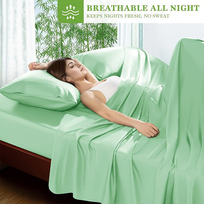 Bamboo Bed Sheet Set 4pcs 2200TC Deep Pocket Cooling Fitted Sheets – Ultra Soft, Breathable, Shrink & Wrinkle Resistant
