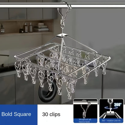 Clothes Drying Rack with Clips Stainless Steel Laundry Hanger Windproof Skidproof Multi-Clip Sock Underwear Dryer for Home Bedroom Balcony – 30/40/50 Clips