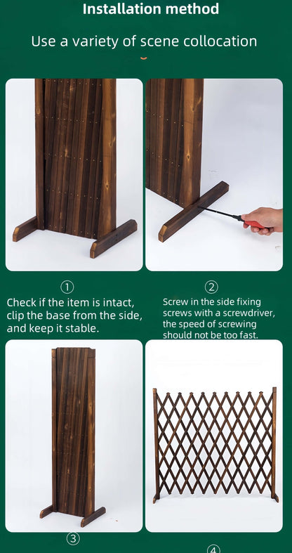 Expandable Wooden Pet Gate Fence Freestanding Retractable Indoor Outdoor Safety Barrier for Dogs Cats - Dark Style Thickened Wood Yard Garden Play Area Divider 27.56 Inch and 35.43 Inch Height Options