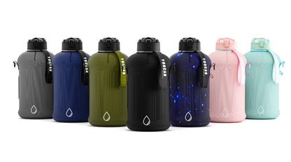 74oz Half Gallon Water Bottle with Straw & Handle – Large BPA-Free Leakproof Gym Water Jug with Sleeve & Bottle Brush, Dishwasher Safe Workout Hydration Bottle – Pink & Star Color
