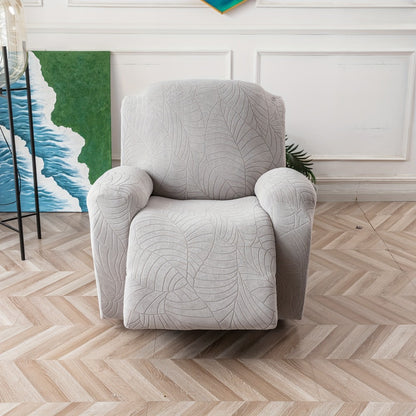 Recliner Chair Cover Slipcover 4-Piece Set – Leaf Jacquard Stretch Furniture Protector with Storage Pocket, Non-Slip Recliner Sofa Cover for Living Room, Machine Washable, 6 Colors Available