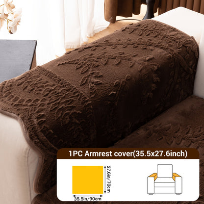 Faux Rabbit Fur Plush Sofa Cover Non-Slip | Thickened Quilted Couch Cushion, Machine Washable Pet Friendly, 1 to 4 Seat Armrest Backrest, White Light Grey Brown, Home Winter Decor
