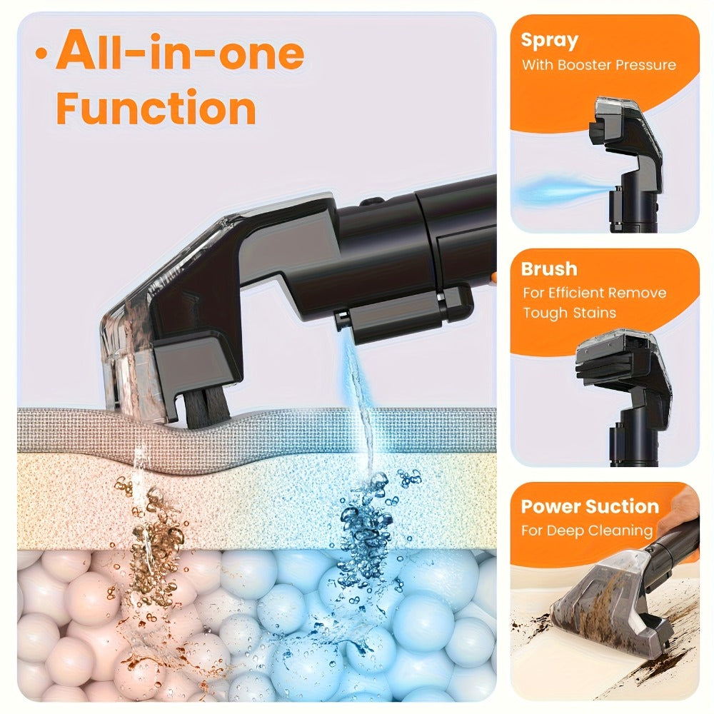 Portable Carpet Cleaner Deep Cleaning Machine with Dual Brushes Powerful Spray for Upholstery Stairs Car Seats Tough Stain Removal