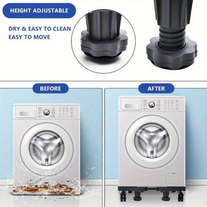 Appliance Mobile Base Stand Adjustable Double Pipe 4 Locking Wheels 4 Strong Feet Furniture Dolly for Washer Dryer Washing Machine Refrigerator Pedestal Grey Large