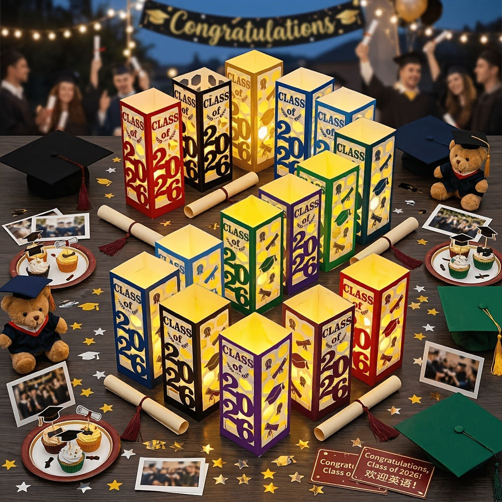 Graduation Centerpieces Decorations 6pcs Class of 2026 | Paper Lantern Boxes No Electricity Needed Congrats Grad Party Supplies for College High School Celebration Table Decor 6 Colors