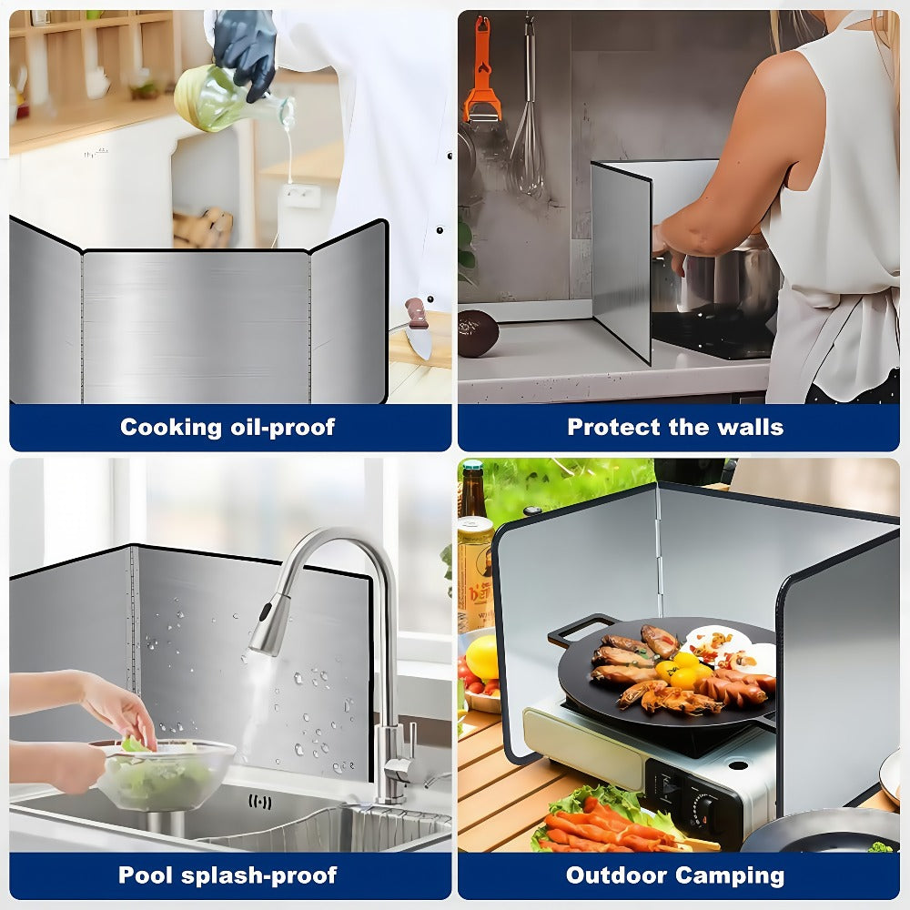 Stainless Steel Splatter Screen 4-Sided Foldable Stovetop Grease Guard - 31.5" Oil Splash Shield for Frying Pan, Gas Range & Induction Cooktop, Heat Resistant Nonstick Kitchen Backsplash Protector