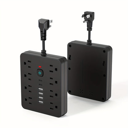 Power Strip Surge Protector 14-in-1 with 8 AC Outlets, 4 USB & 2 Type-C Ports – Flat Plug Space-Saving Extension Cord, Compact Multi-Plug Outlet Expander for Home Office Desk & Kitchen