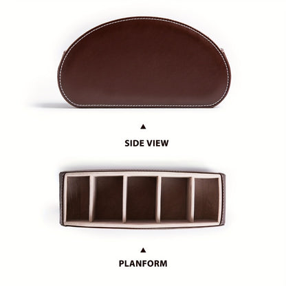 5-Compartment PU Leather Desk Organizer Remote Control Holder Storage Caddy for Office Supplies, Brushes, Pencils & Glasses