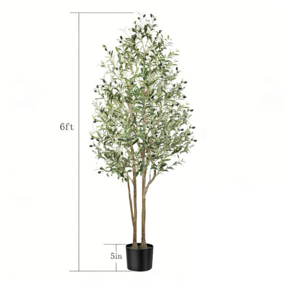 Artificial Olive Tree 4/5/6/7 Ft Tall Faux Potted Plant with Realistic Silk Leaves & Fruits for Living Room Home Decor Indoor Outdoor - Maintenance Free Decorative Tree Housewarming Gift