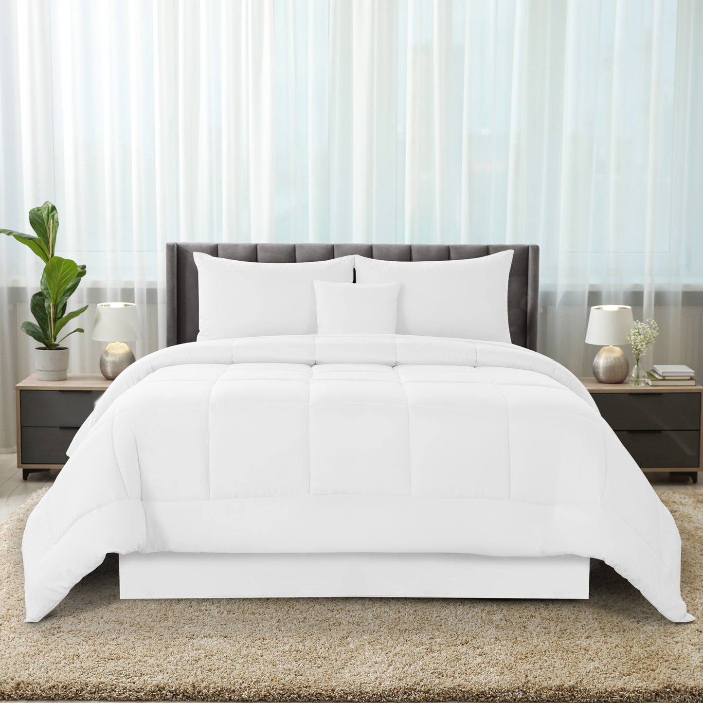 5-Piece Comforter Set – Down Alternative Reversible Quilted Bedding with Bed Skirt & Pillow Shams, Twin Queen King, All Seasons – 13 Colors