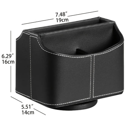 360° Swivel Remote Control Holder with 5 Compartments – PU Leather Desktop Organizer Caddy for TV Remotes, Phones, Glasses, Cosmetics & Stationery, Rotating Storage Box for Home Office Nightstand