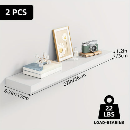 Floating Wall Shelves Set – Wooden Wall-Mounted Shelves for Living Room, Kitchen & Bathroom (2/4/6pcs, 15.7"/19.7"/22")