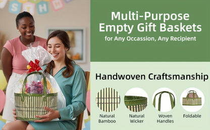 Bamboo Storage Baskets 6-Pack | Gift Wrap Organizer, Easter Egg Basket, Picnic Camping Basket, Craft Sewing Storage, Wedding Favor Box, Flower Girl Basket, Christmas Thanksgiving Holiday Basket Set