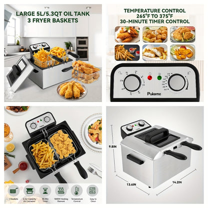 Deep Fryer Stainless Steel Large Capacity with Adjustable Temperature Control - 304 Stainless Steel Oil Fryer with Viewing Lid Cool-Touch Handles Easy Clean Basket, 5 Size Options 1.5L to 6L for Home Kitchen