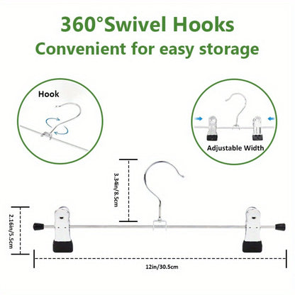 Pants Hangers with Clips 30-Pack – Adjustable Metal Skirt Hangers with 360° Rotatable Clips for Jeans, Trousers, Skirts, Dresses & Ties – Stainless Steel Closet Organizer Hangers