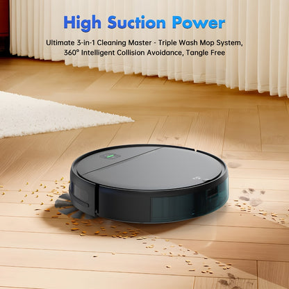 Robot Vacuum Cleaner 5000Pa 3-in-1 Sweep Vacuum Mop with Auto Charging App Voice Control Fixed-Point Cleaning Water Tank Dust Box Smart Home Floor Cleaner for Carpet Hard Floor Pet Hair