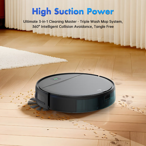 Robot Vacuum Cleaner 5000Pa 3-in-1 Sweep Vacuum Mop with Auto Charging App Voice Control Fixed-Point Cleaning Water Tank Dust Box Smart Home Floor Cleaner for Carpet Hard Floor Pet Hair