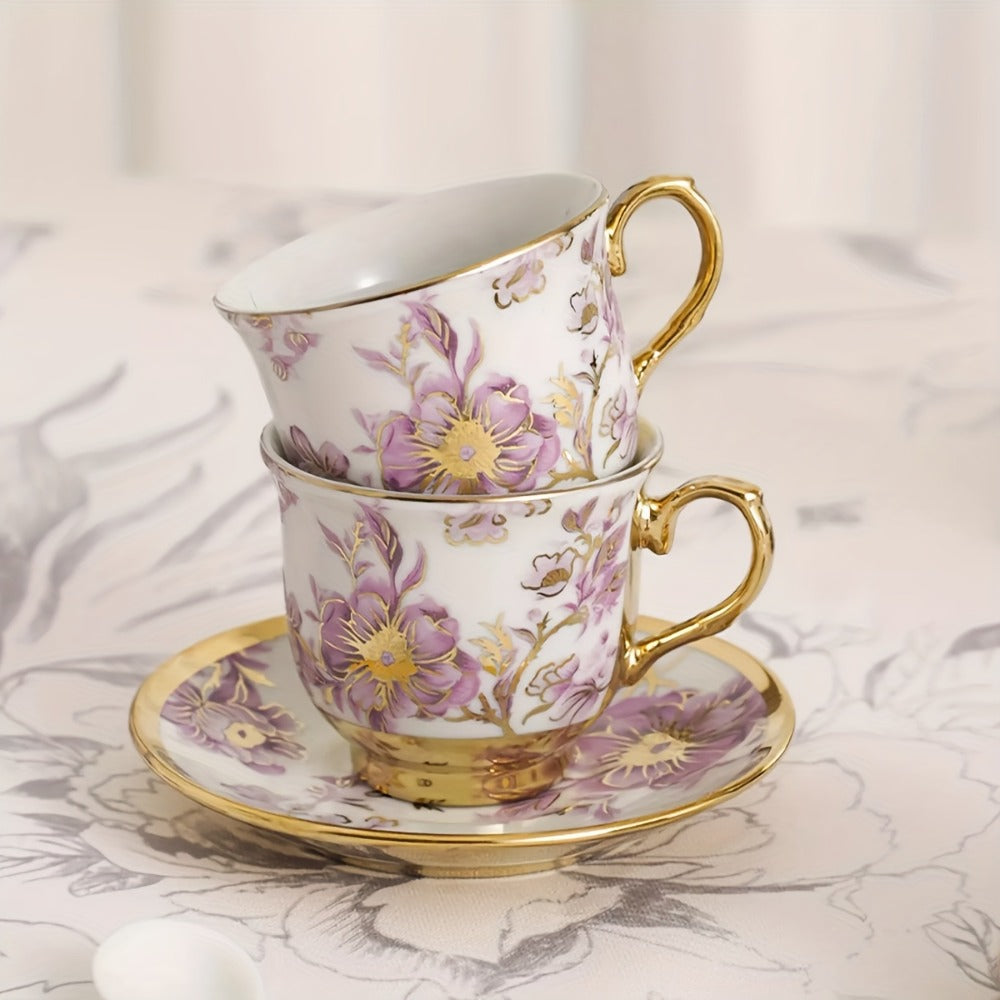 20-Piece Floral Ceramic Tea Set with Saucers & Metal Stand | European Afternoon Tea Service, Blooming Design, Complete Tea Accessories, Gift for Tea Lovers