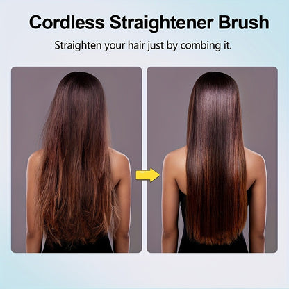 Cordless Hair Straightener USB Rechargeable - 3 Temperature Controls, LED Display, Long-Lasting Shine, Lightweight Travel Flat Iron with Comb & Clips, Portable Mini Hair Straightener for Women