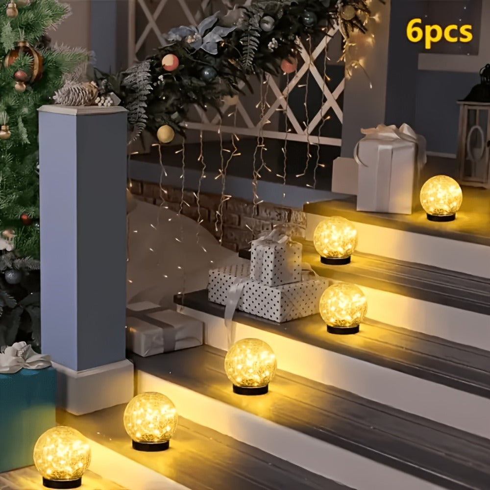 Solar Garden Lights Cracked Glass Ball – LED Outdoor Decorative Solar Lawn Lights IP44 Waterproof with Ground Stake for Garden, Yard, Pathway & Lawn – Set of 2 or 4