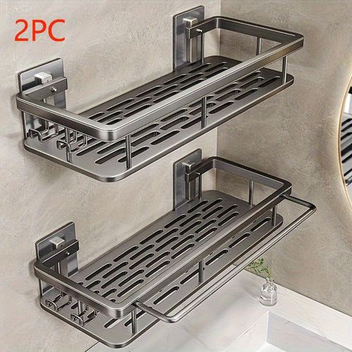 Shower Caddy Basket 2 Pack 2-Tier Wall Mount - Rust Resistant Bathroom Shelf Organizer for Shampoo Soap Towel No Drilling Adhesive Shower Rack | Dark Grey Black | Bathroom Kitchen Storage