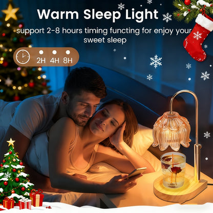 Candle Warmer Lamp Adjustable Height Dimmable Flameless Scented Wax Melt Vintage Iron Tabletop Light with Timer 120V Plug-In for Home Decor Bedroom Living Room Mother's Day Christmas Gift