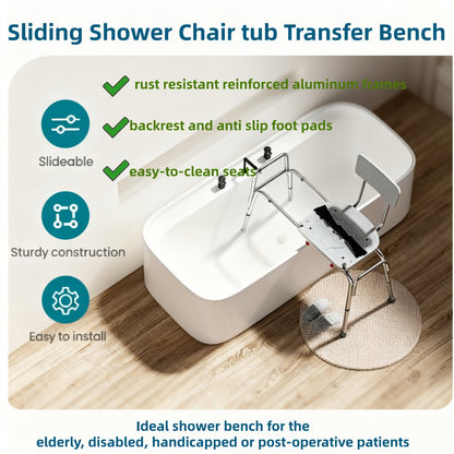 Shower Chair for Elderly Heavy Duty 400 lbs Transfer Bench with Safety Belt Non-Slip Adjustable Height Tool-Free Assembly Bath Seat for Disabled Recovery Seniors 39 Inch Extra Long Shower Bench Bathtub Transfer Chair